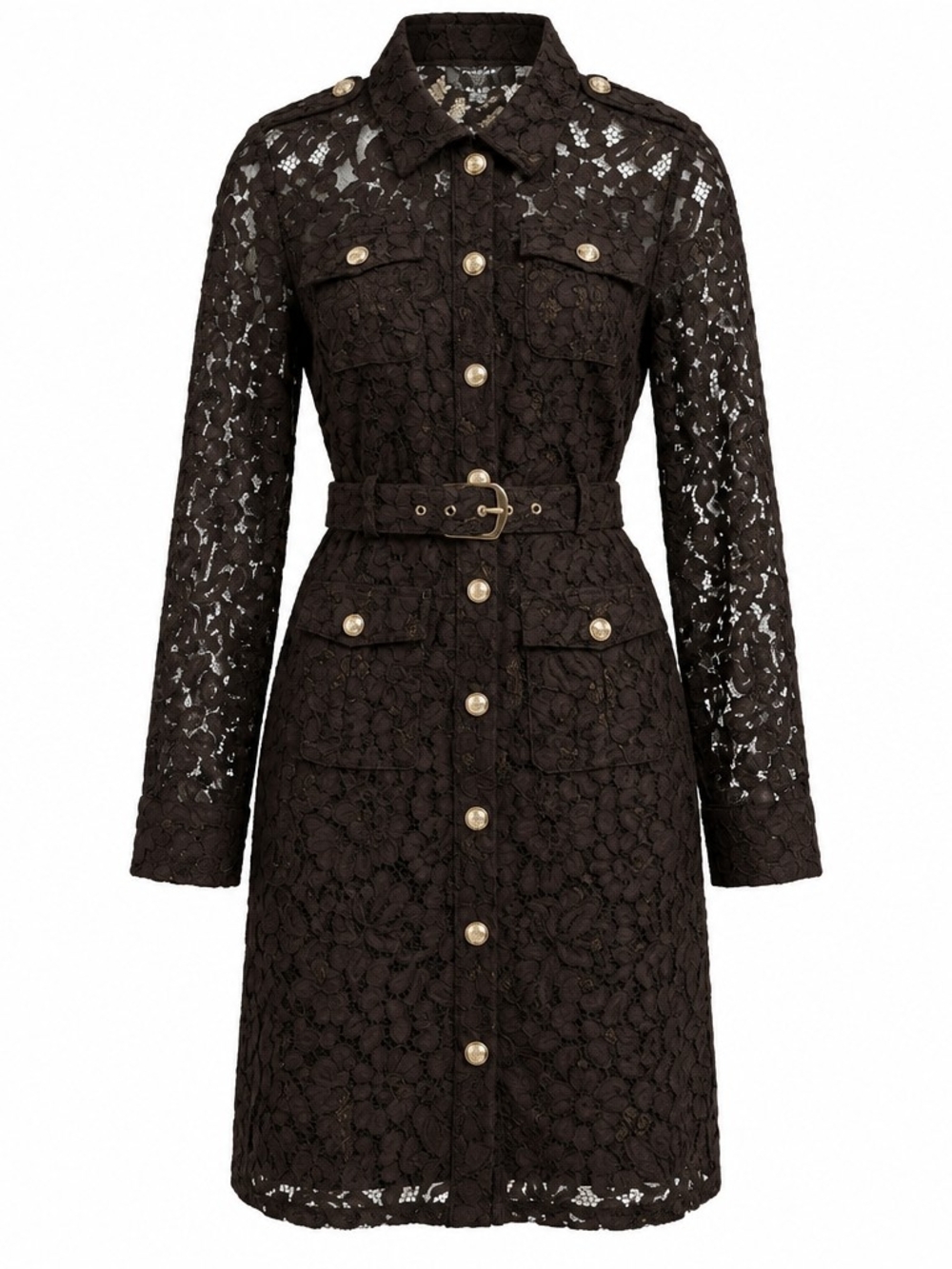 Women's Brown Lace Belted Shirt Dress Tahari ASL